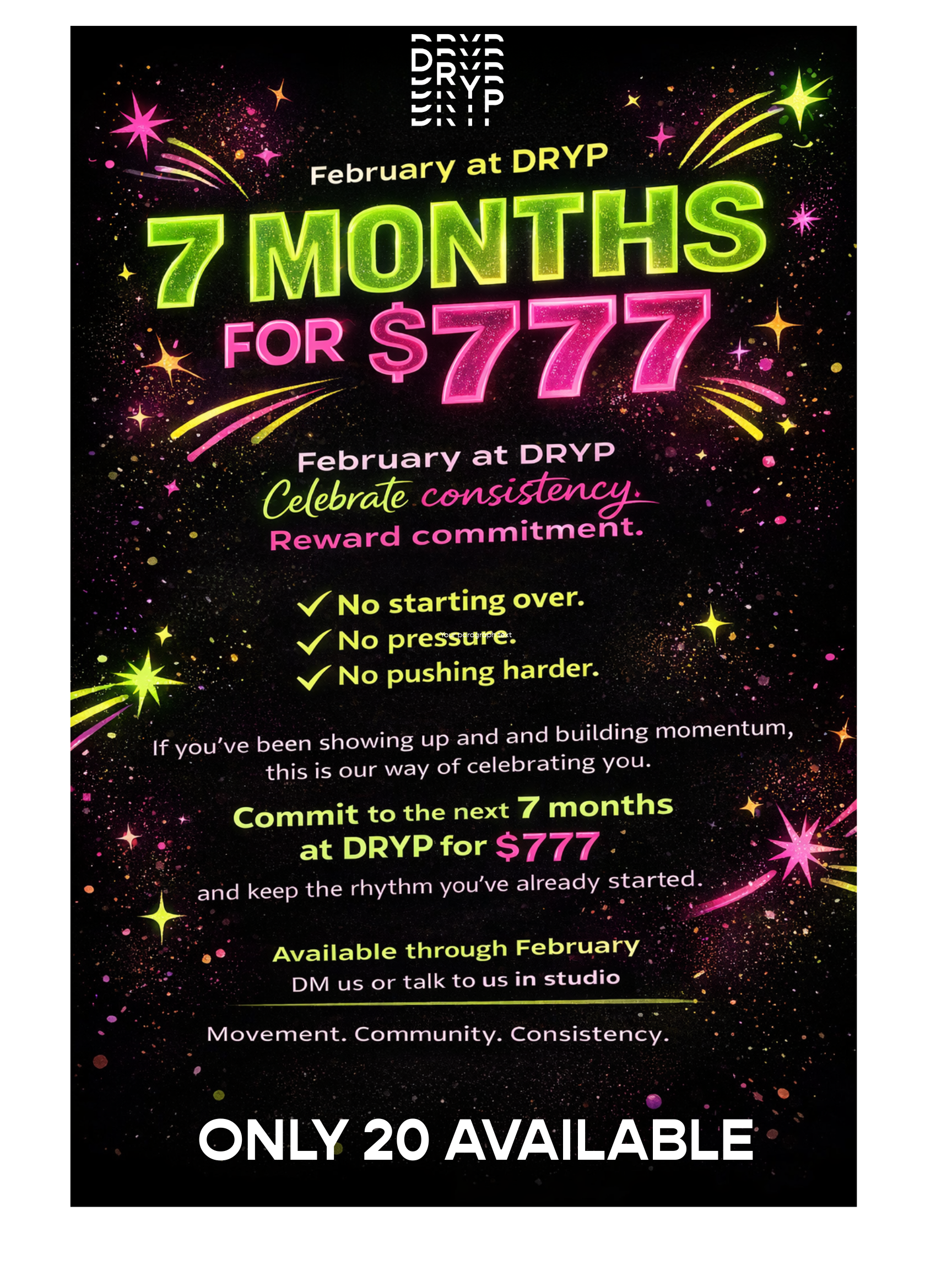 February 2026 PROMO: 7 Months of DRYP Yoga for $777 ($500 savings)